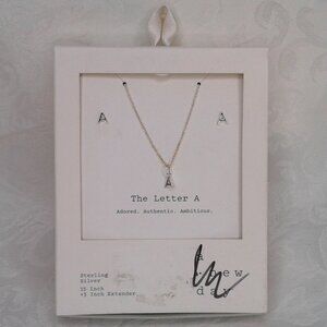 A new day Necklace and Earrings letter "A" Gift Boxed Set Sterling Silver NEW